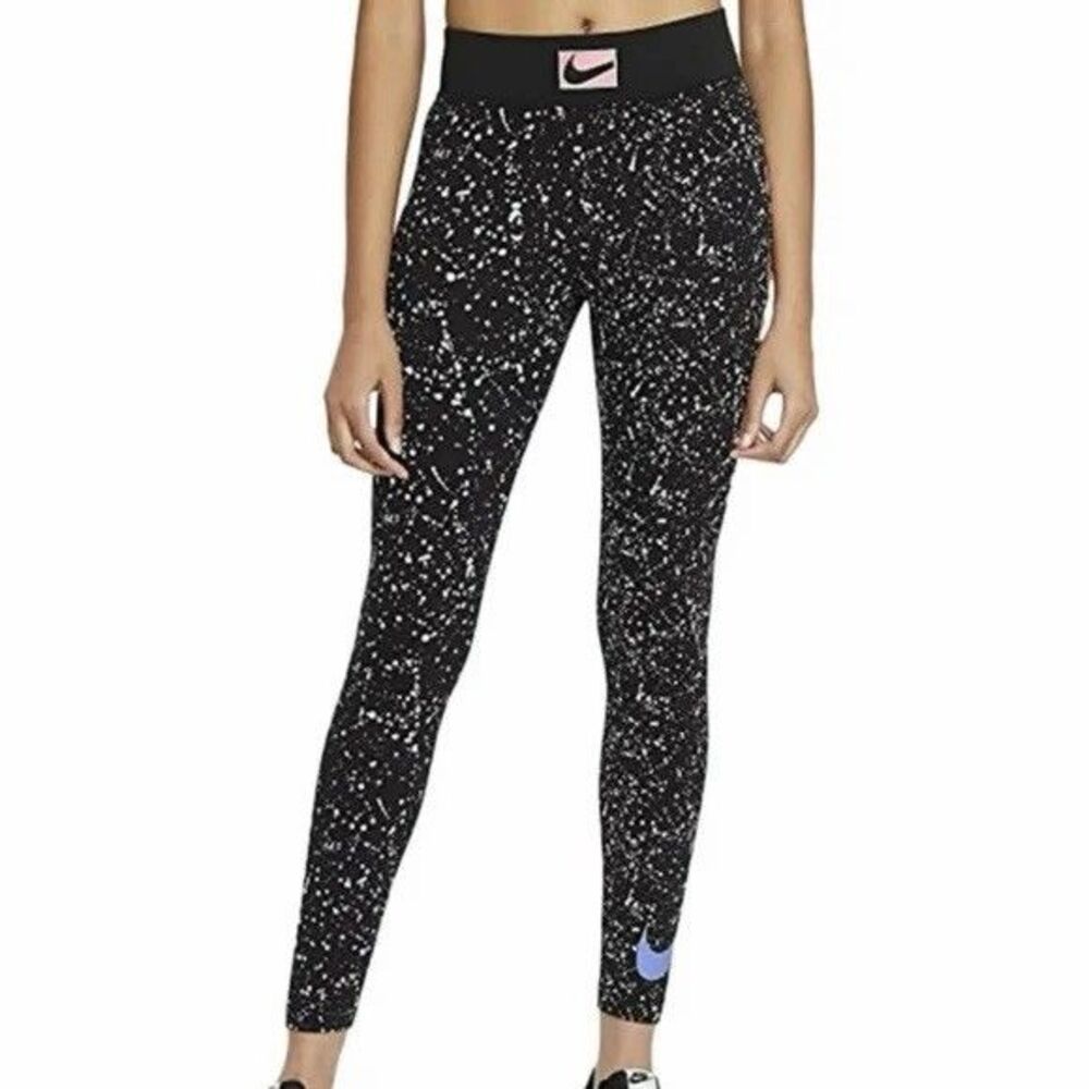 Nike Sportswear Radical Leggings Womens L Black Paint Splatter Just Do It